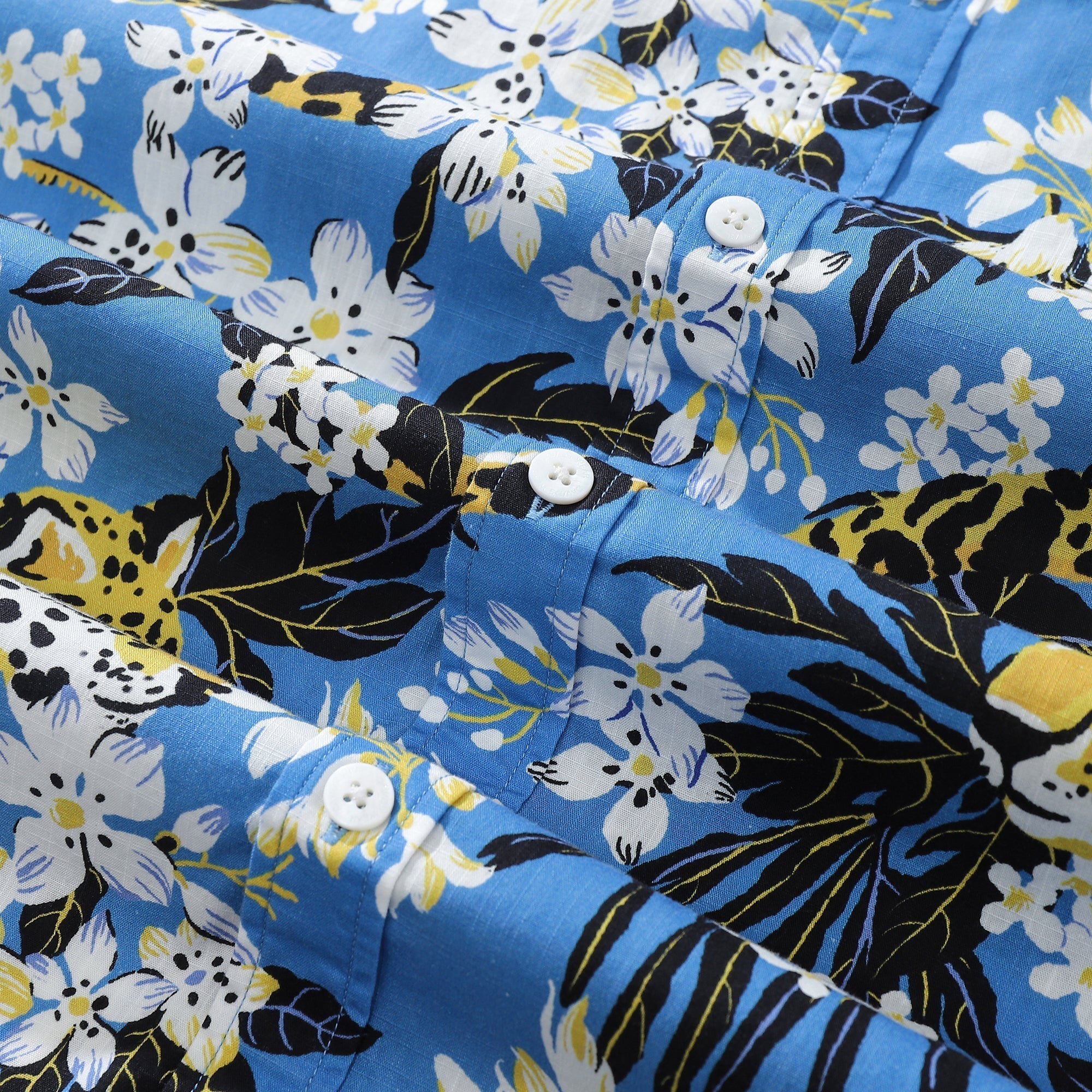 1930s Vintage Hawaiian Shirt For Men Flower Tree and Leopard Print Short Sleeve Cotton Button Down
