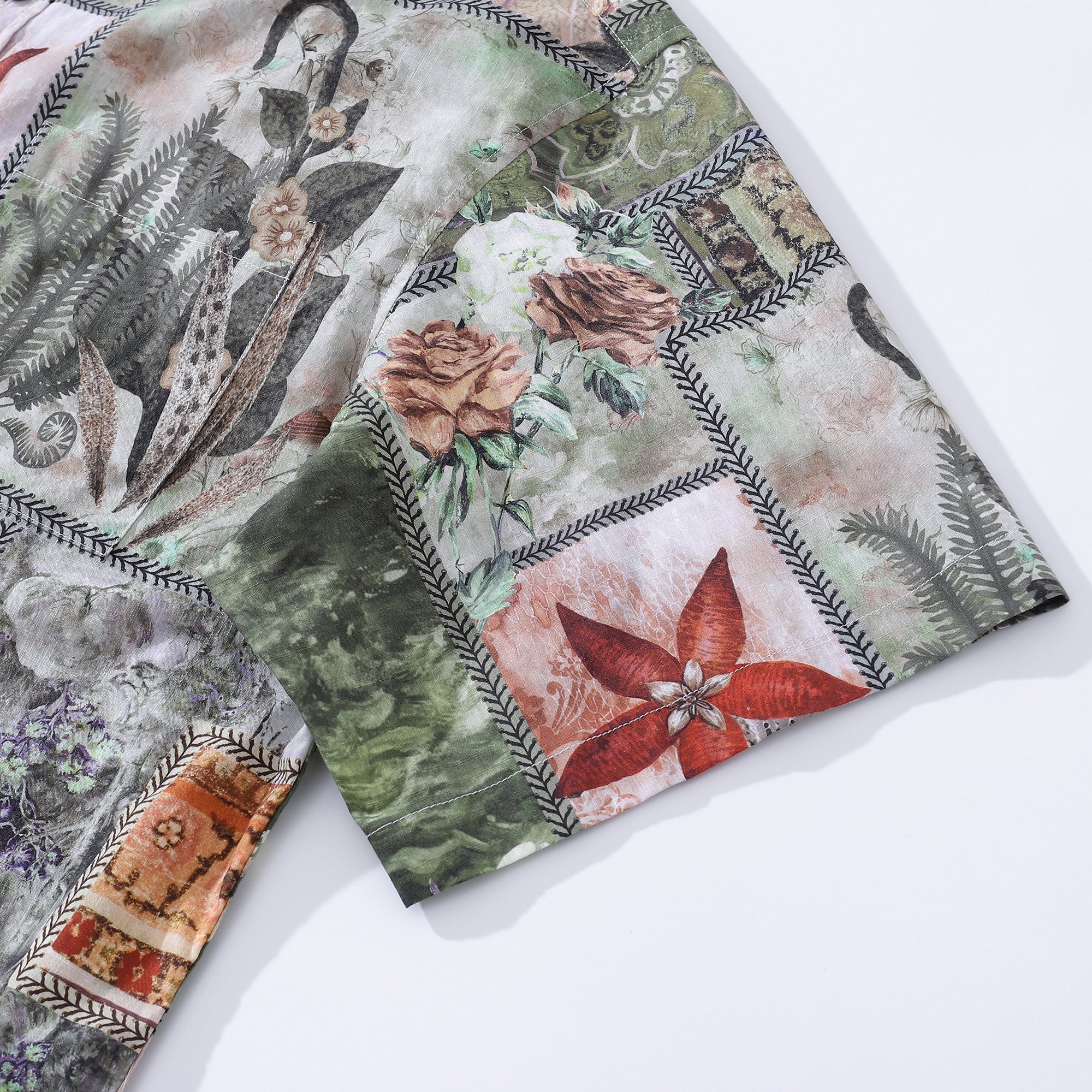1940s Vintage Men's Hawaiian Shirt Patchwork Memories Print Cotton Button-down Short Sleeve Aloha Shirt