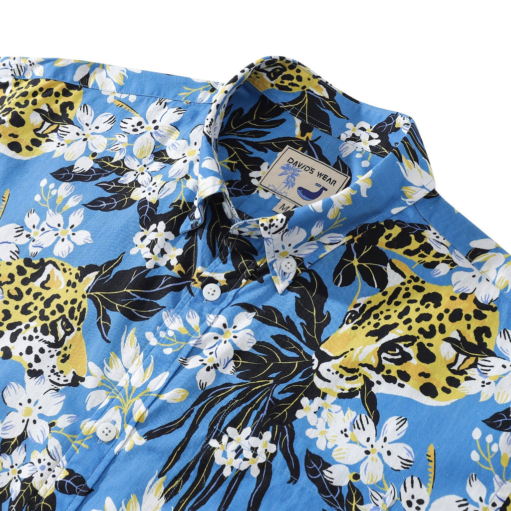 1930s Vintage Hawaiian Shirt For Men Flower Tree and Leopard Print Short Sleeve Cotton Button Down
